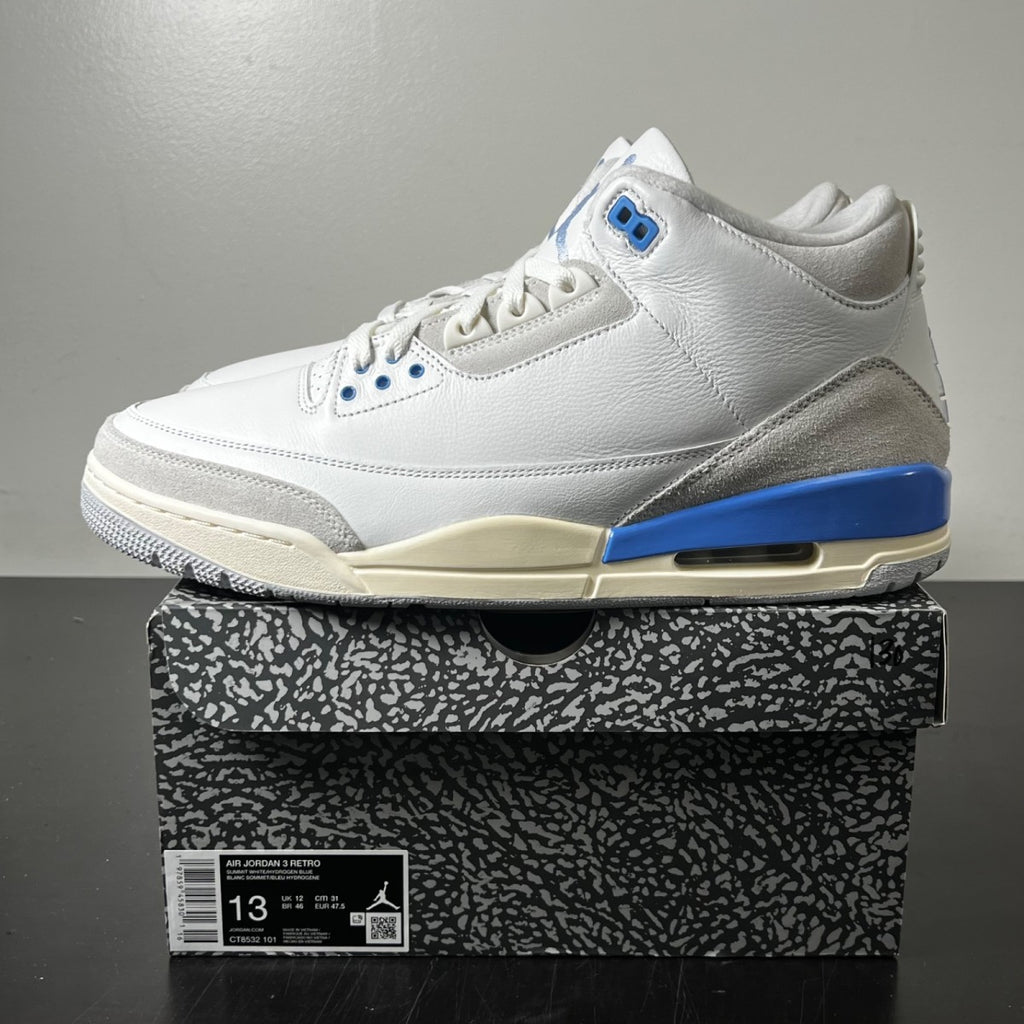Jordan 3 Retro Lucky Shorts 13 (Lightly Worn Pre-Owned)JordanSummit White/Hydrogen Blue-Legend Blue-Photon Dust-Pure Platinum-Sail - Image 3