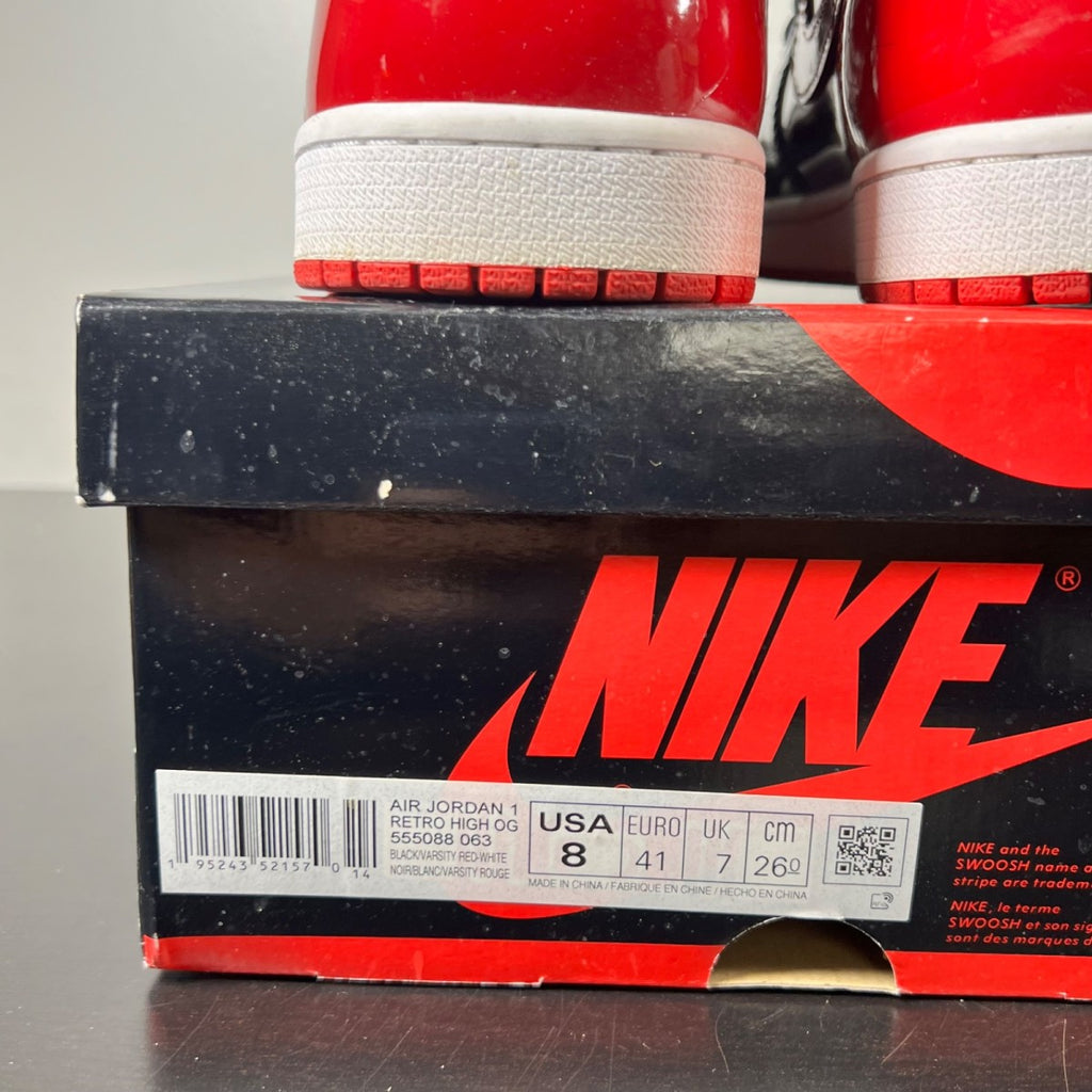 Jordan 1 Retro High OG Patent Bred 8 (Lightly Worn Pre-Owned)JordanBlack/White-Varsity Red - Image 5