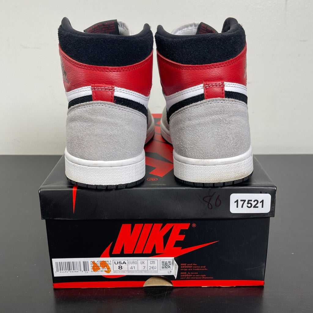Jordan 1 Retro High Light Smoke Grey 8 (Moderately Worn Pre-Owned)JordanWhite/Black-Light Smoke Grey-Varsity Red - Image 4