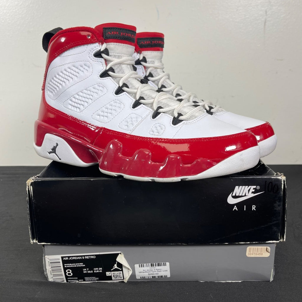Jordan 9 Retro White Gym Red (Size 8) Moderately Worn - Image 1
