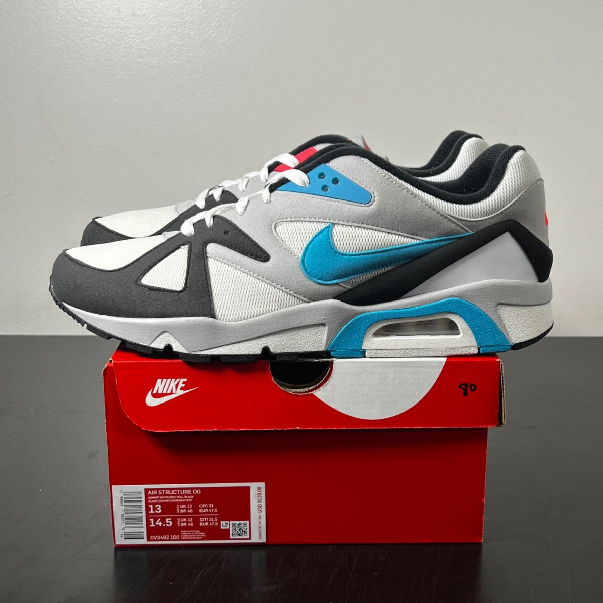 Nike Air Structure OG White Neo Teal 13 (Lightly Worn Pre-Owned)NikeWhite/Neo Teal - Image 3