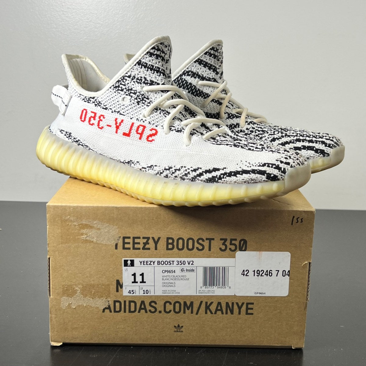adidas Yeezy Boost 350 V2 Zebra 11 (Moderately Worn Pre-Owned)adidasWhite/Core Black/Red - Image 1