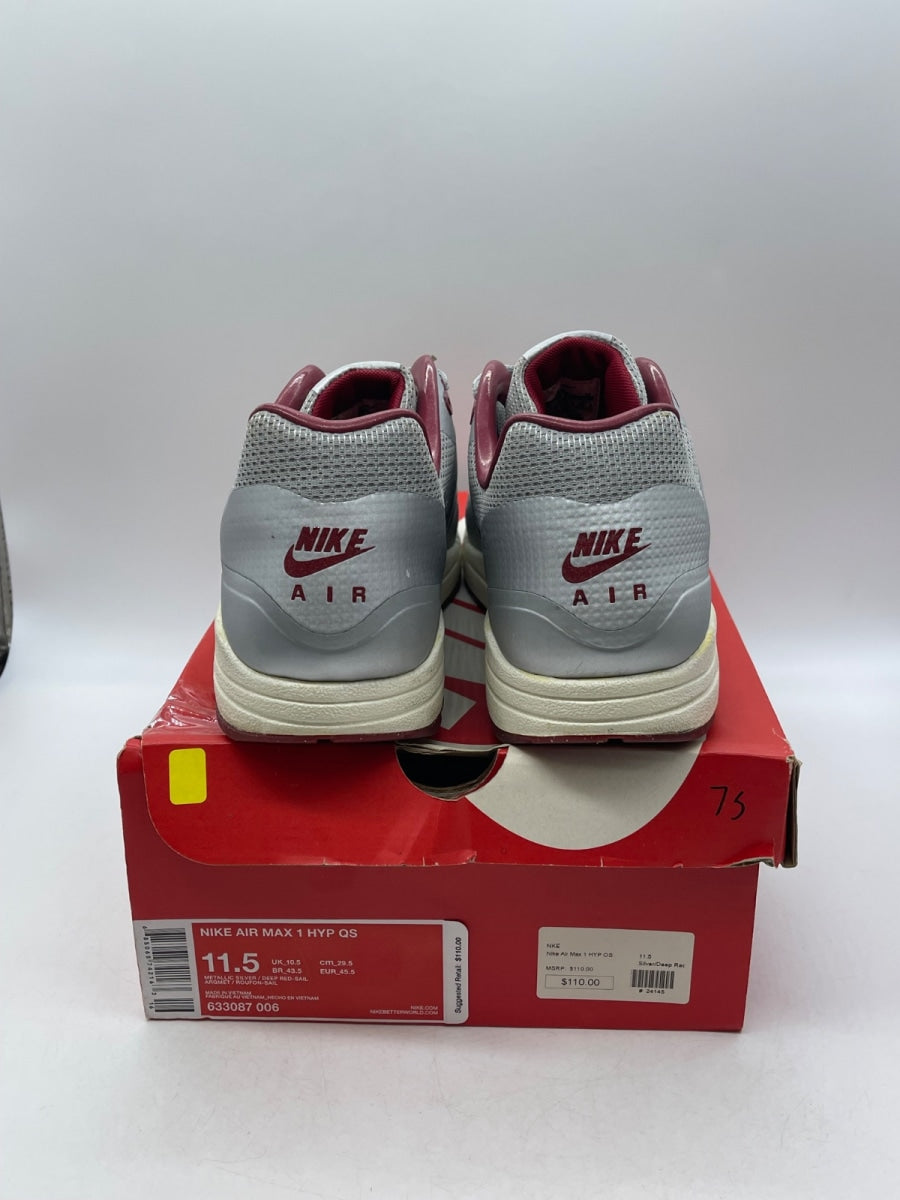 Nike Air Max 1 Hyperfuse Night Track 11.5 (Moderately Worn Pre-Owned)NikeMetallic Silver/Deep Red-Sail - Image 3