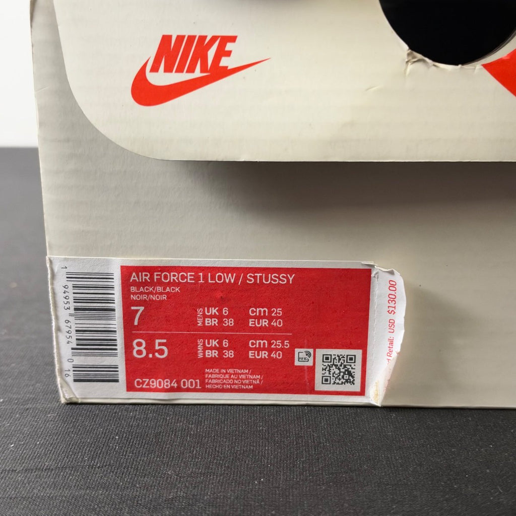 Nike Air Force 1 Low Stussy Black (Size 7) - aux
