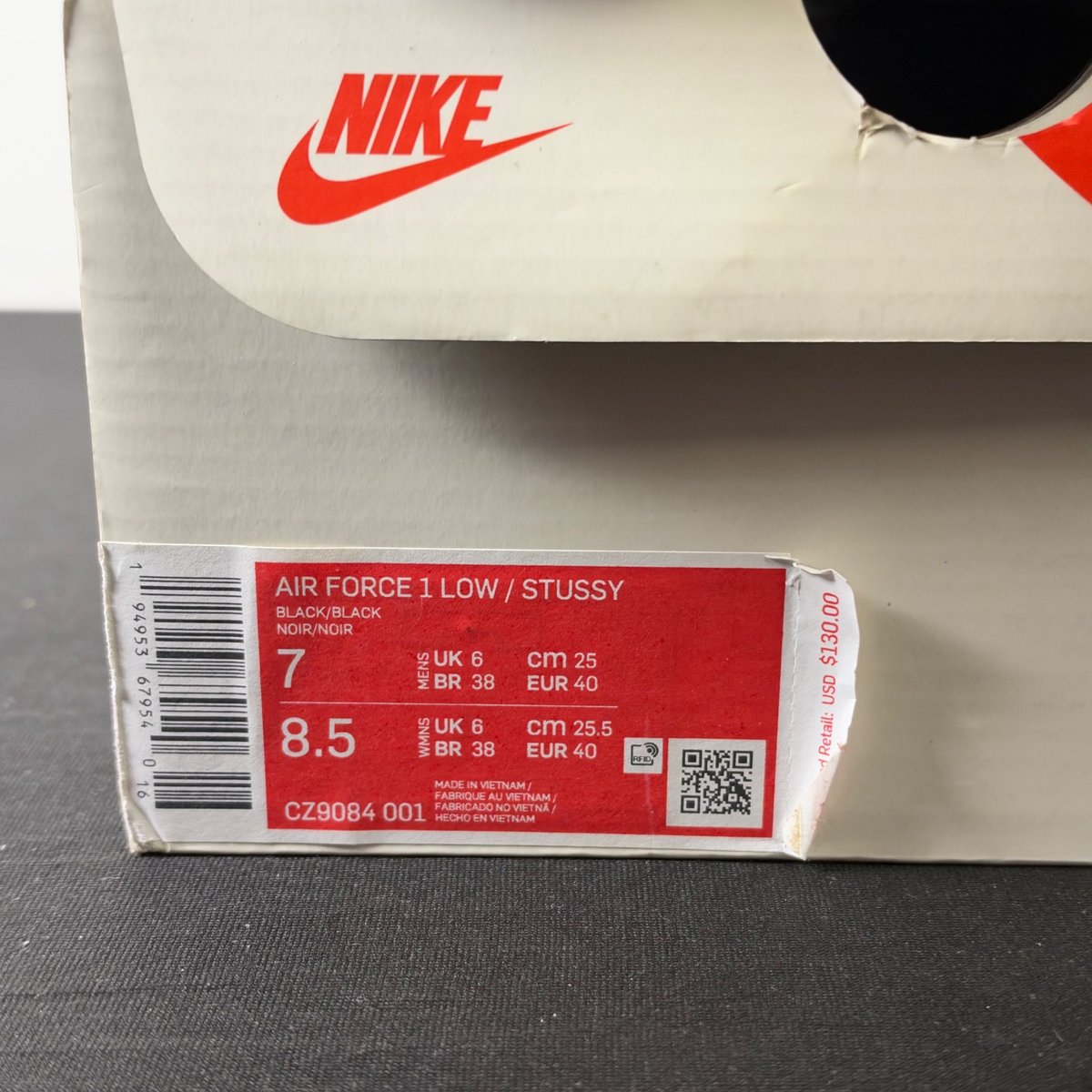 Nike Air Force 1 Low Stussy Black (Size 7) - aux
