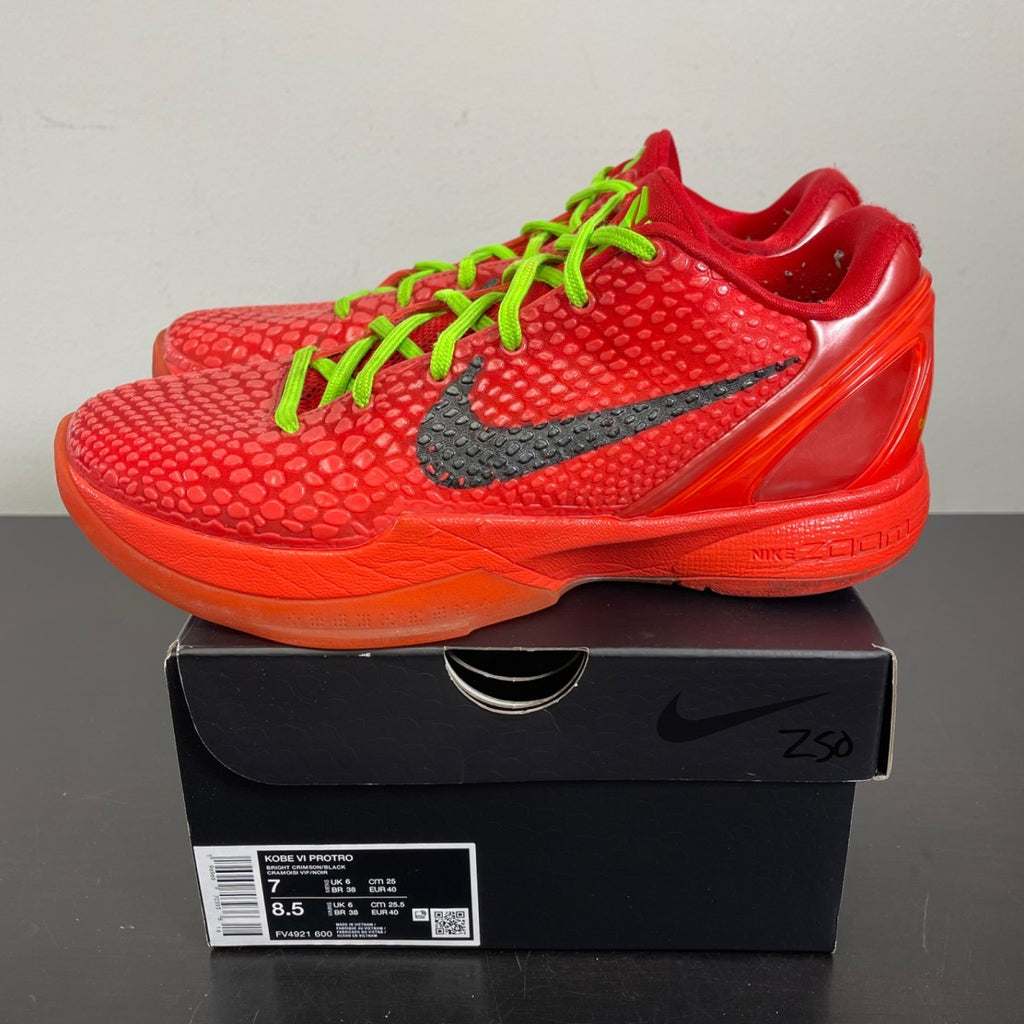 Nike Kobe 6 Protro Reverse Grinch 7 (Moderately Worn Pre-Owned)NikeBright Crimson/Black/Electric Green - Image 3