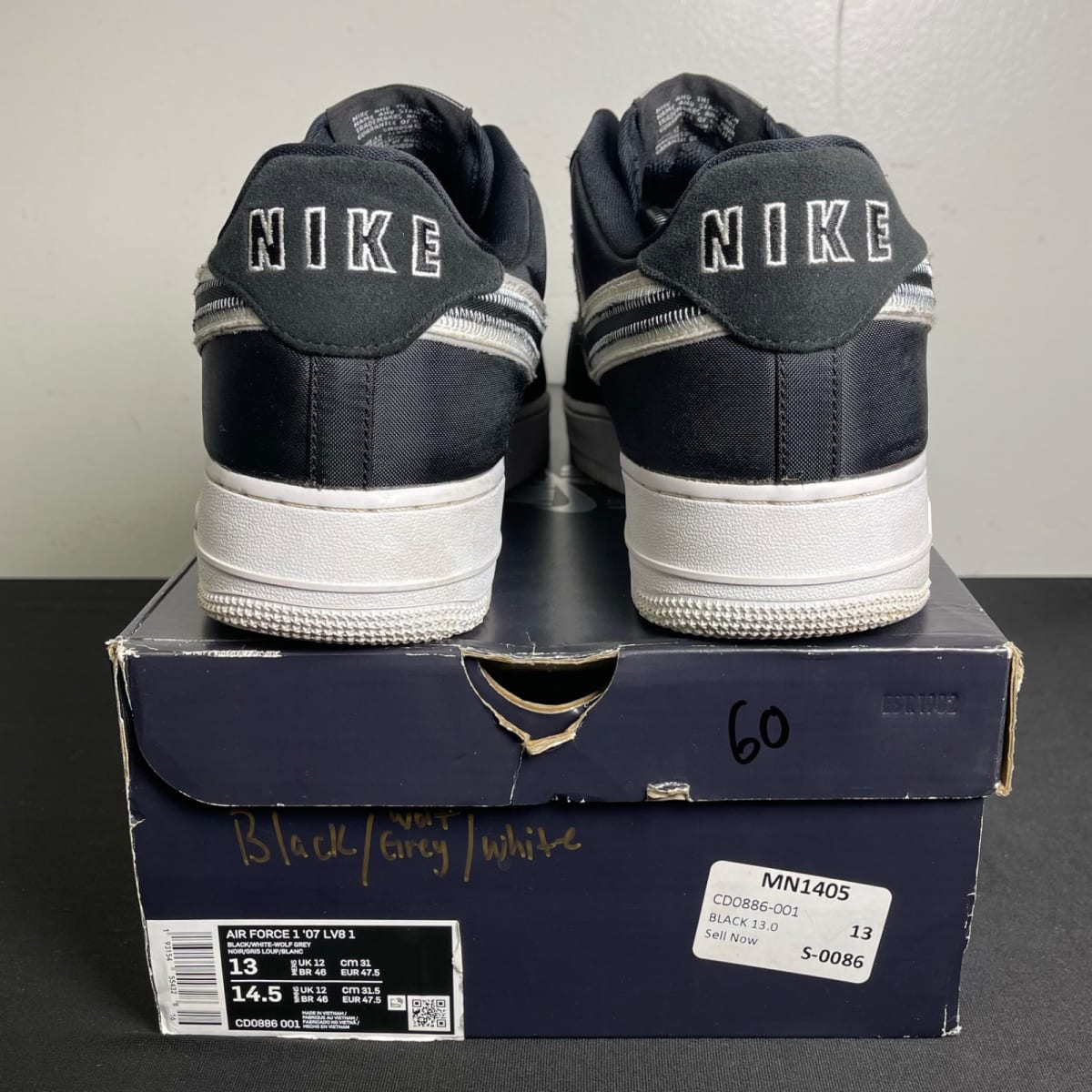 Nike Air Force 1 Low Reverse Stitch Black (Size 13) - aux