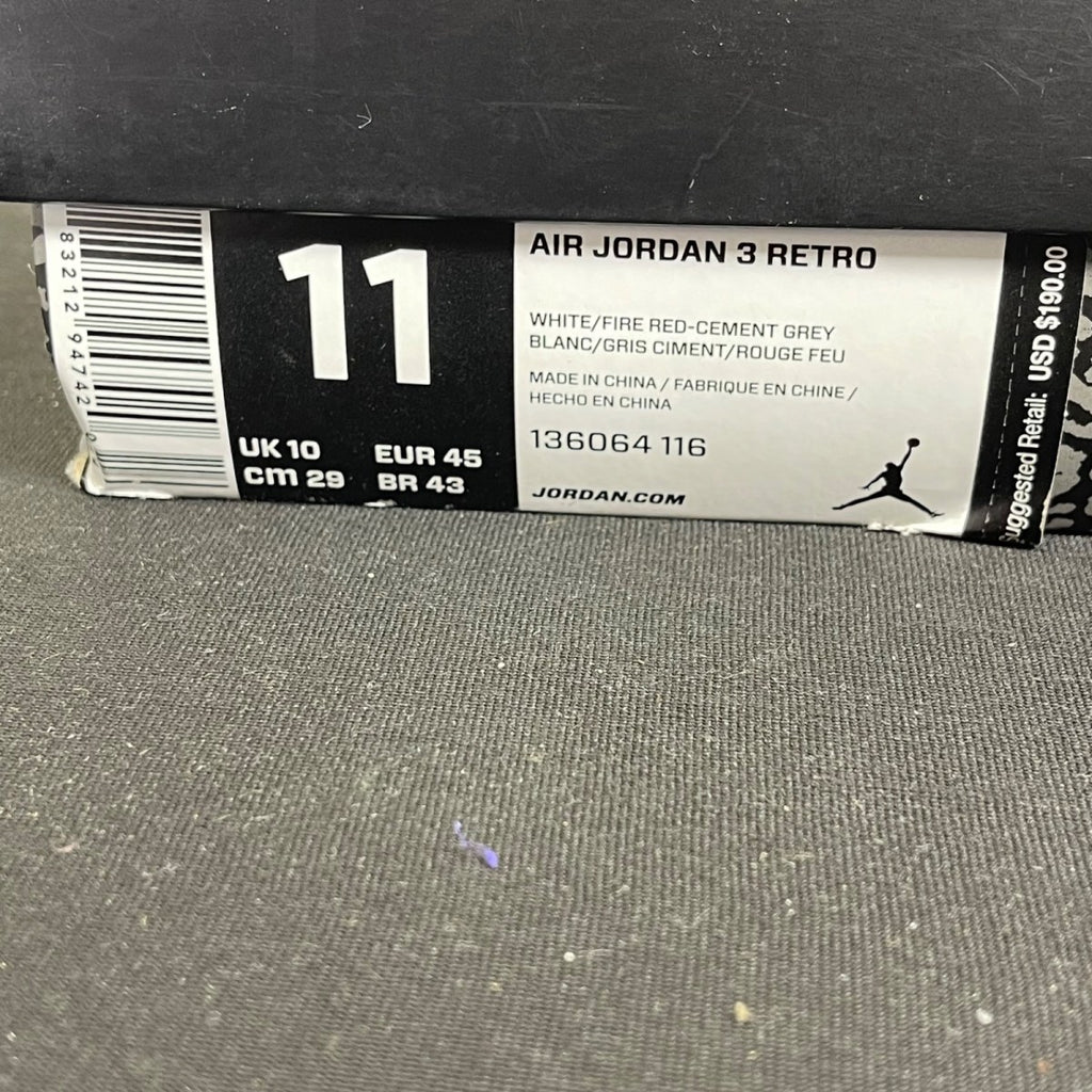 Jordan 3 Retro Hall of Fame 11 (Moderately Worn Pre-Owned)JordanWhite/Fire Red-Cement Grey-Black