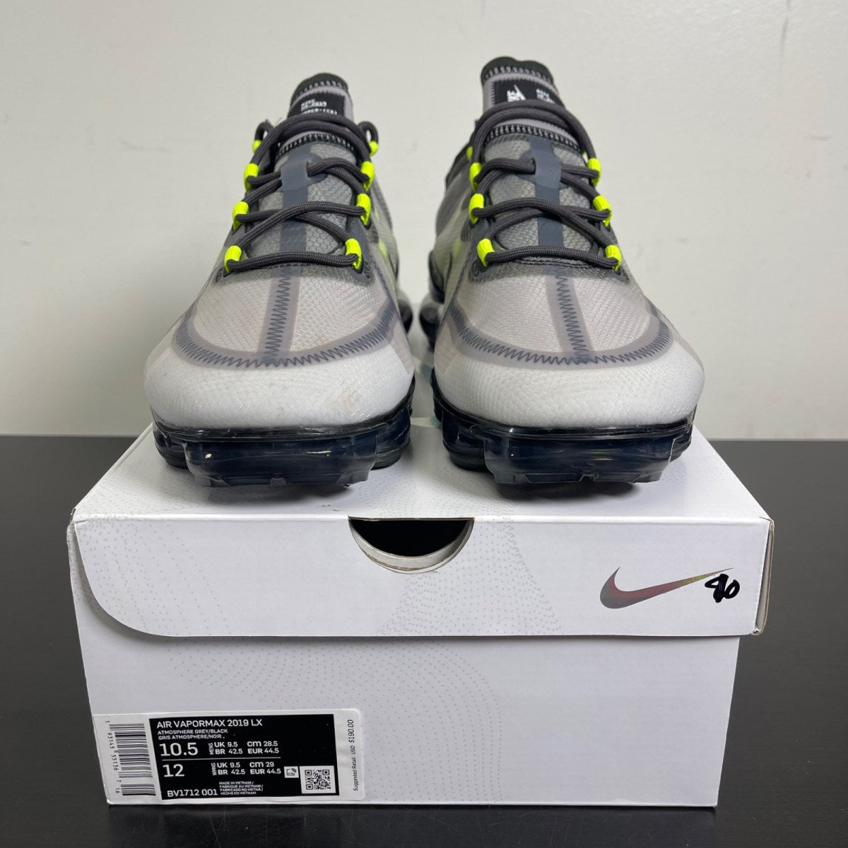 Nike Air VaporMax 2019 Atmosphere Grey 10.5 (Moderately Worn Pre-Owned)NikeAtmosphere Grey/Black-Thunder Grey-Volt - Image 2