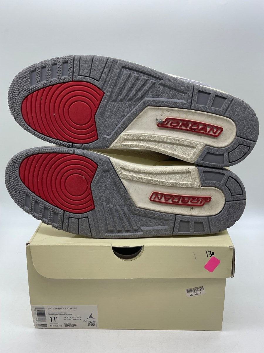 Jordan 3 Retro Muslin 11.5 (Moderately Worn Pre-Owned)JordanMuslin/University Red-Cement Grey-Sail - Image 7