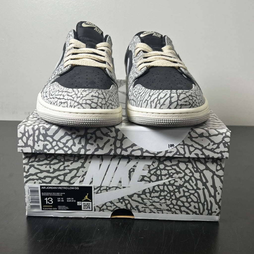 Jordan 1 Retro Low OG Black Cement 13 (Lightly Worn Pre-Owned)JordanBlack/Muslin/Tech Grey/White/Sail - Image 2