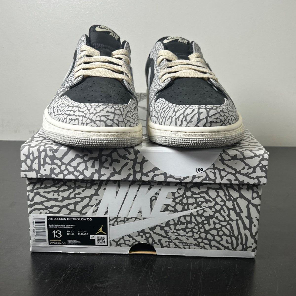 Jordan 1 Retro Low OG Black Cement 13 (Lightly Worn Pre-Owned)JordanBlack/Muslin/Tech Grey/White/Sail - Image 2