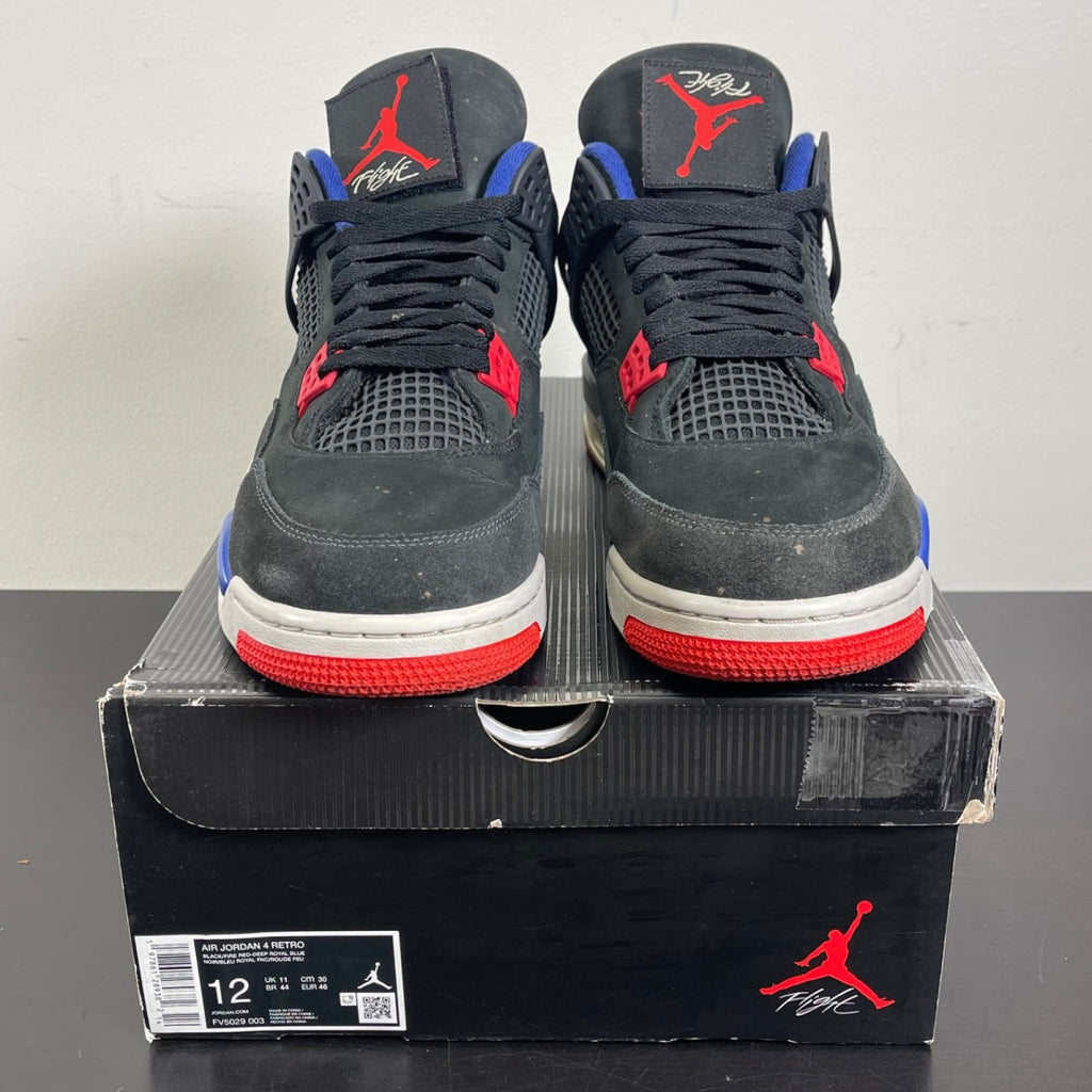 Jordan 4 Retro Rare Air (Gold Lettering) 12 (Moderately Worn Pre-Owned)JordanBlack/Fire Red/Deep Royal Blue/Dark Smoke Grey/Tech Grey - Image 2
