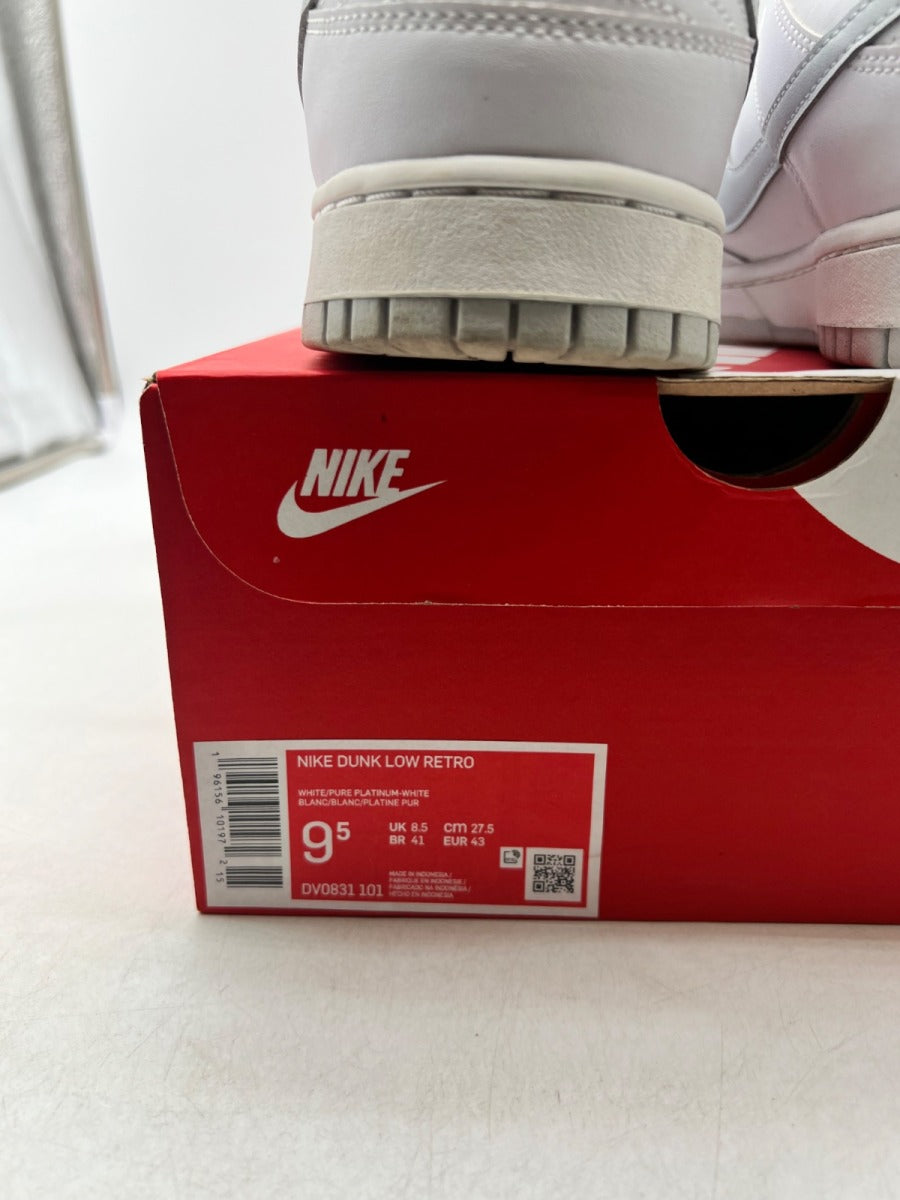 Nike Dunk Low Retro White Pure Platinum 9.5 (Moderately Worn Pre-Owned)NikeWhite/Pure Platinum - Image 4