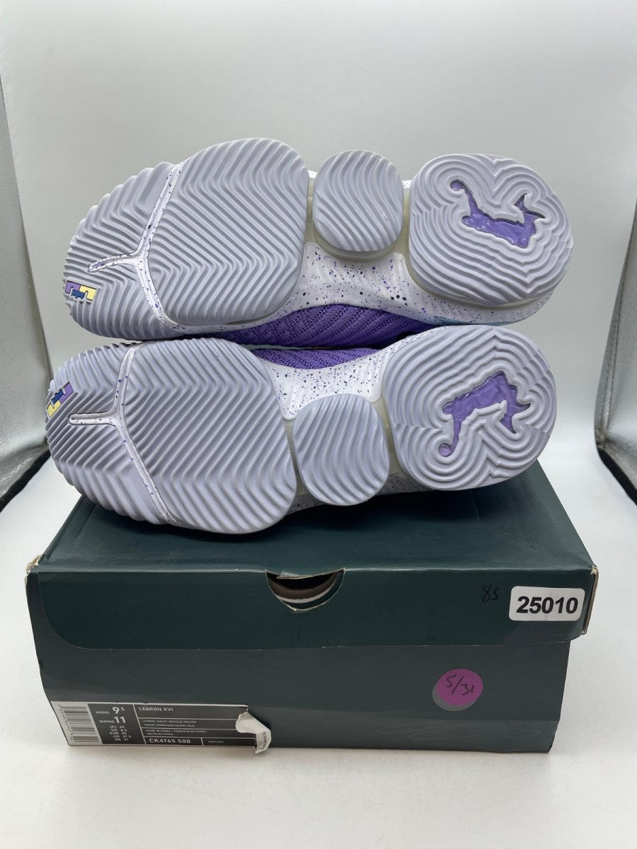 Nike LeBron 16 Lakers Championships 9.5 (Moderately Worn Pre-Owned)NikeAtomic Violet/Bicycle Yellow-Half Blue - Image 7