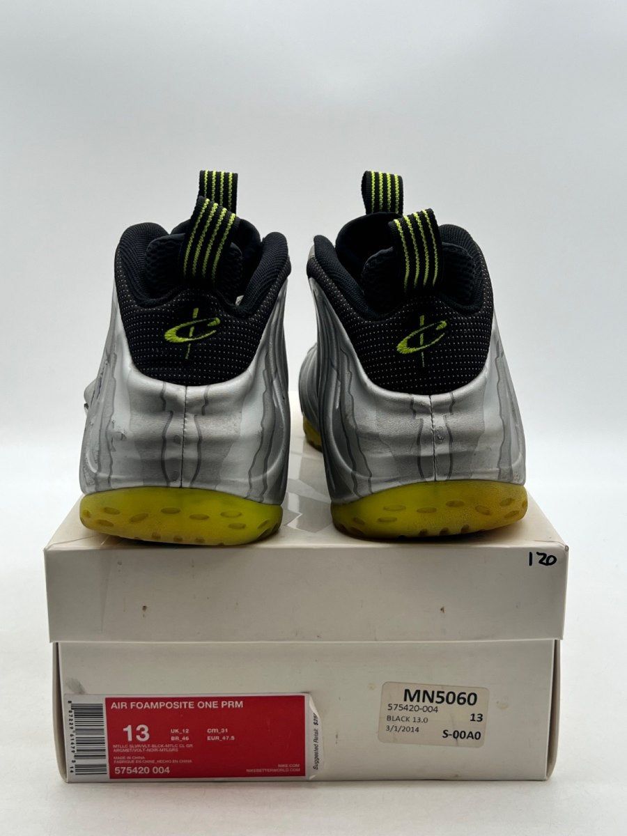 Nike Air Foamposite One Silver Volt Camo 13 (Moderately Worn Pre-Owned)NikeMetallic Silver/Volt-Black - Image 5