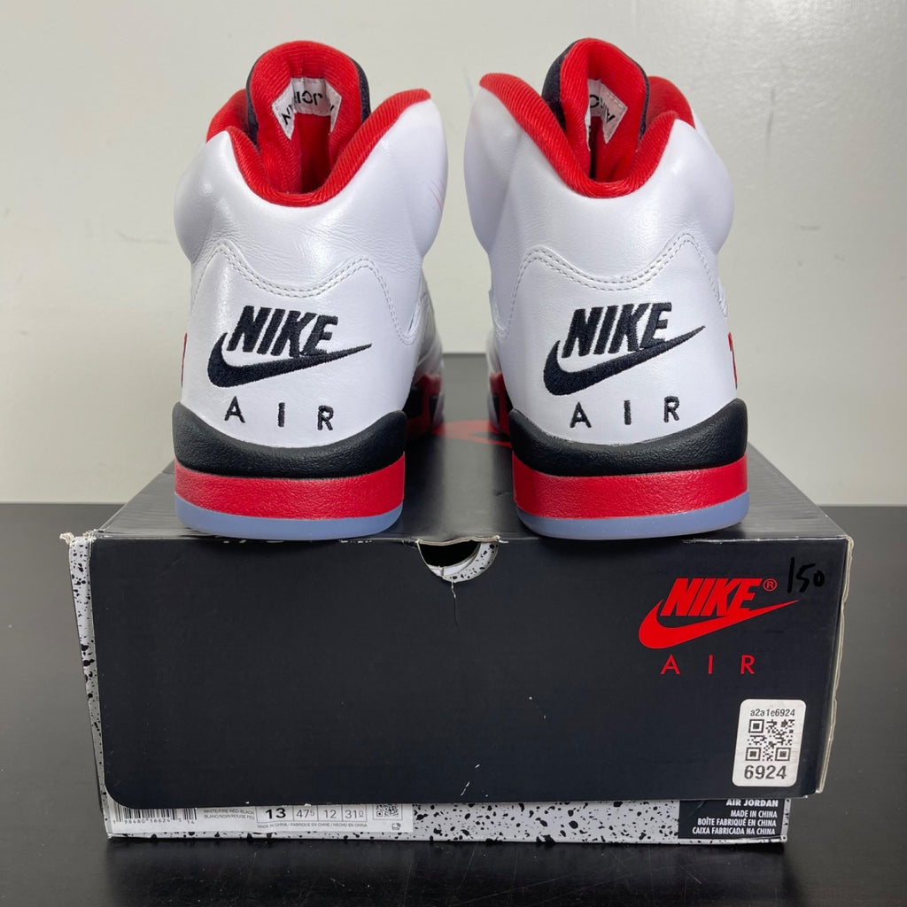 Jordan 5 Retro Fire Red Black Tongue (2025) 13 (Moderately Worn Pre-Owned)JordanWhite/Fire Red/Black - Image 4