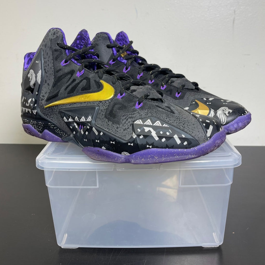Nike LeBron 11 Black History Month 10.5 (Moderately Worn Pre-Owned)NikeAnthracite/Metallic Gold-Purple Venom - Image 1
