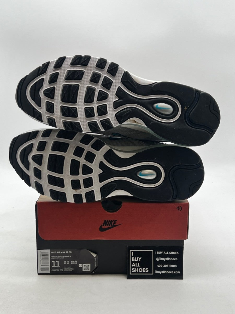 Nike Air Max 97 Metallic Silver Chlorine Blue 11 (Lightly Worn Pre-Owned) - Image 8