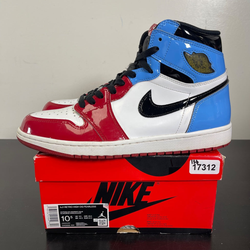 Jordan 1 Retro High Fearless UNC Chicago 10.5 (Moderately Worn Pre-Owned)JordanWhite/University Blue-Varsity Red-Black - Image 3