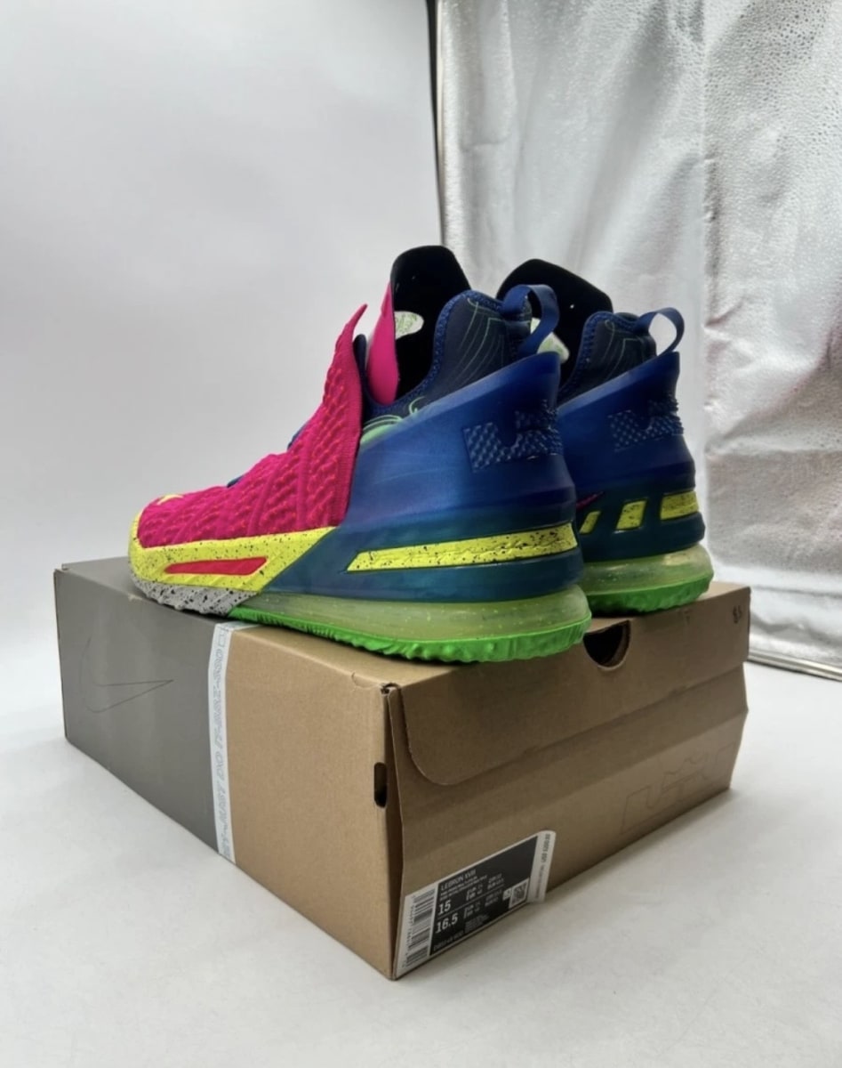 Nike LeBron 18 Los Angeles By Night 15 (Moderately Worn Pre-Owned)NikePink Prime/Multi-Color-Blue Void - Image 6