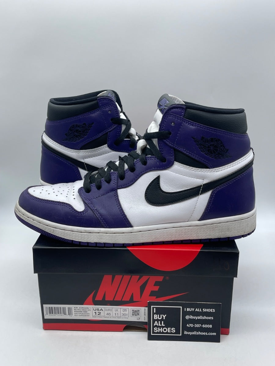 Jordan 1 Retro High Court Purple White 12 (Moderately Worn Pre-Owned) - Image 1