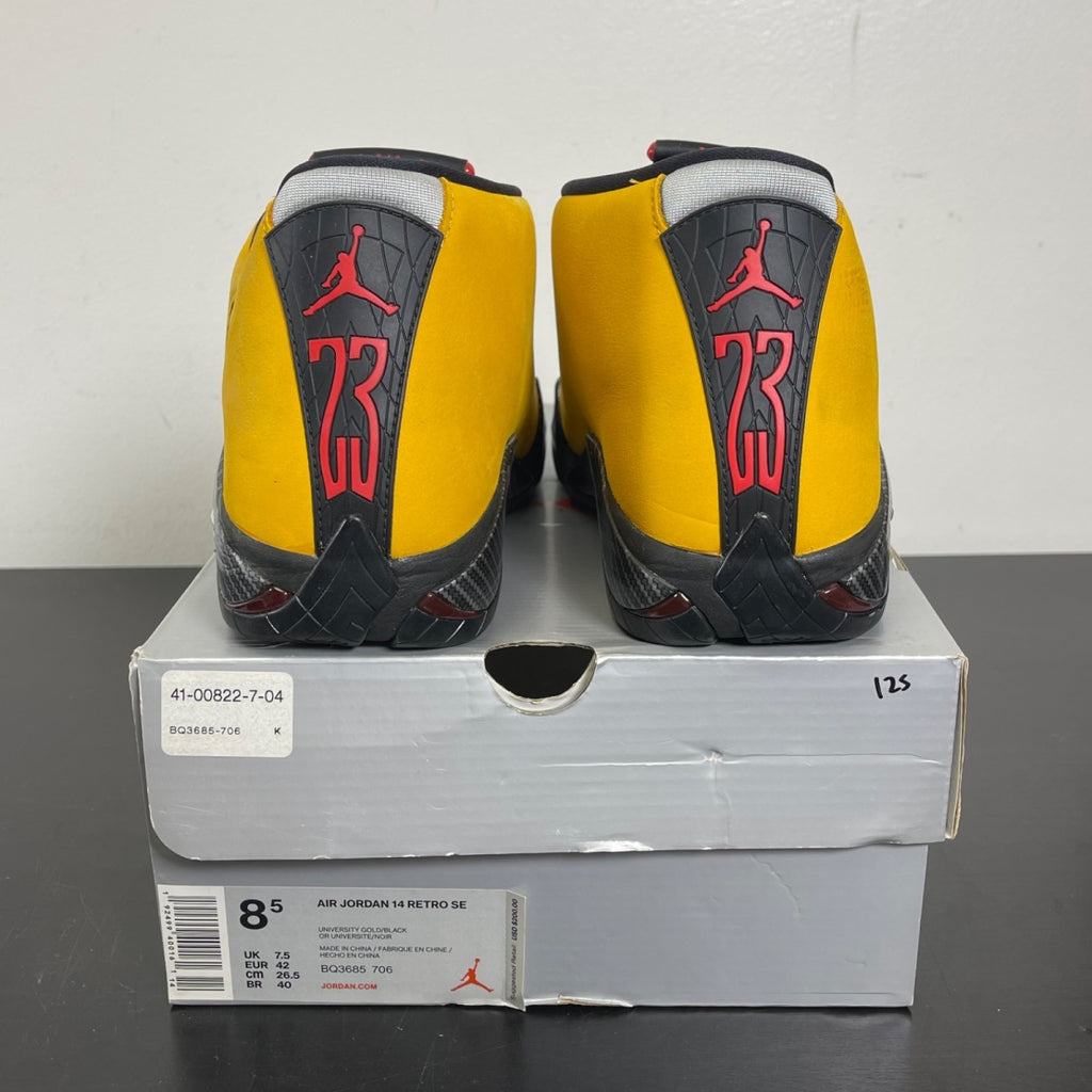 Jordan 14 Retro University Gold 8.5 (Moderately Worn Pre-Owned)JordanUniversity Gold/Black-University Red-Metallic Silver - Image 4