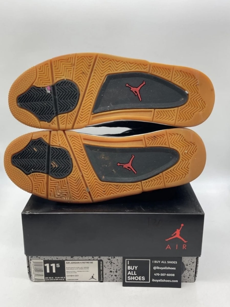 Jordan 4 Retro Laser Black Gum 11.5 (Heavily Worn Pre-Owned)JordanBlack/White-Gum Light Brown-University Red - Image 9