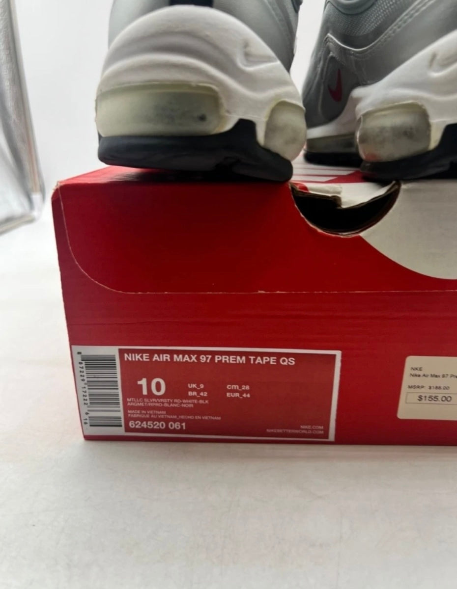 Nike Air Max 97 Tape Silver Bullet 10 (Moderately Worn Pre-Owned)NikeMetallic Silver/Varsity Red-White-Black - Image 6