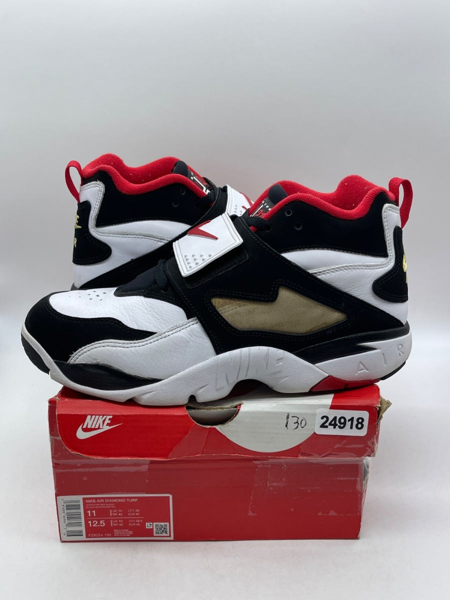Nike Air Diamond Turf 49ers (2025) 11 (Moderately Worn Pre-Owned)NikeWhite/Fire Red/Black/Metallic Gold - Image 1