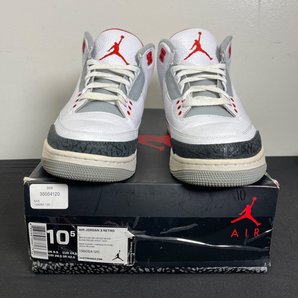 Jordan 3 Retro Fire Red (2013) 10.5 (Moderately Worn Pre-Owned)JordanWhite/Fire Red-Neutral Grey-Black - Image 2