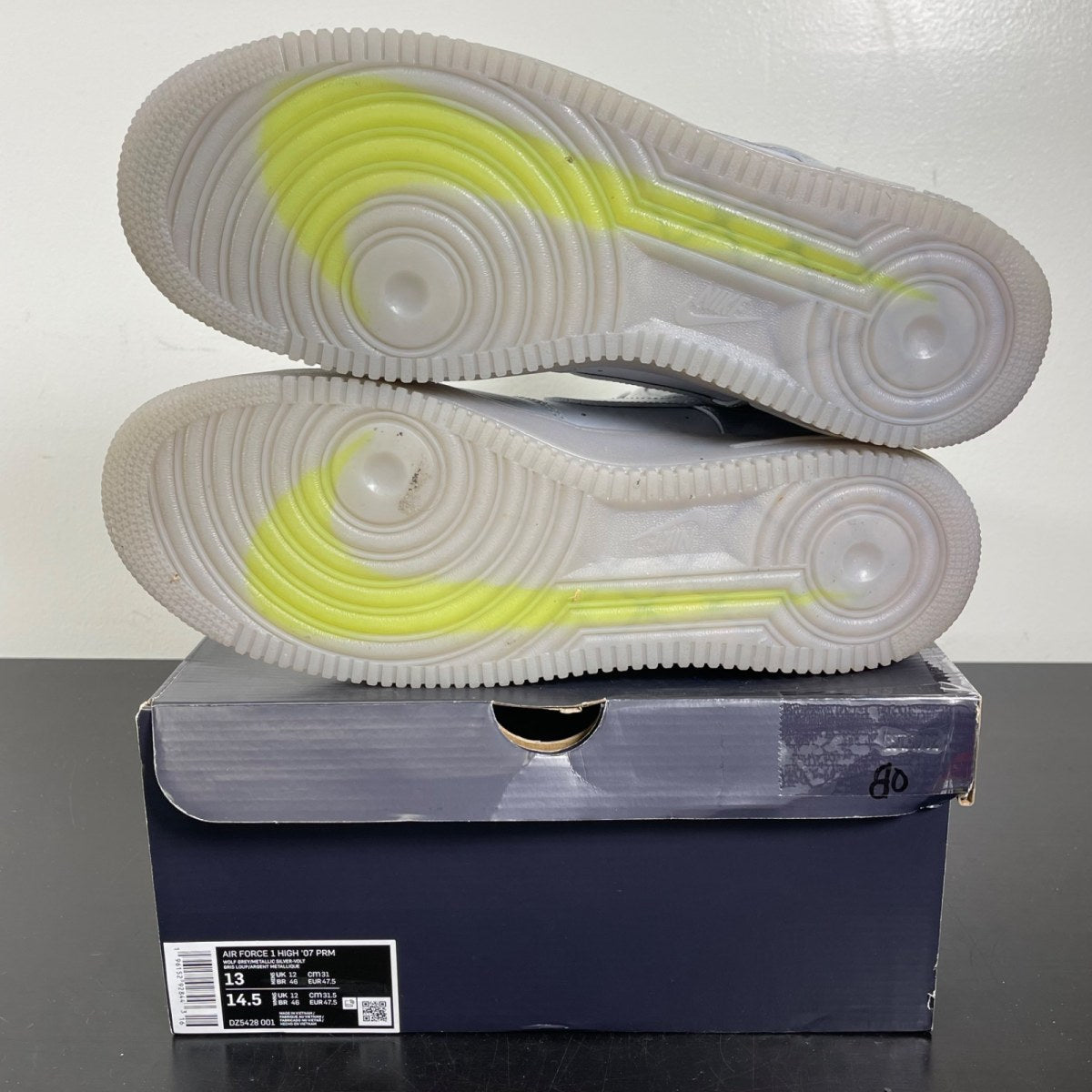 Nike Air Force 1 High Wolf Grey 13 (Moderately Worn Pre-Owned)NikeWolf Grey/Metallic Silver-Volt - Image 5