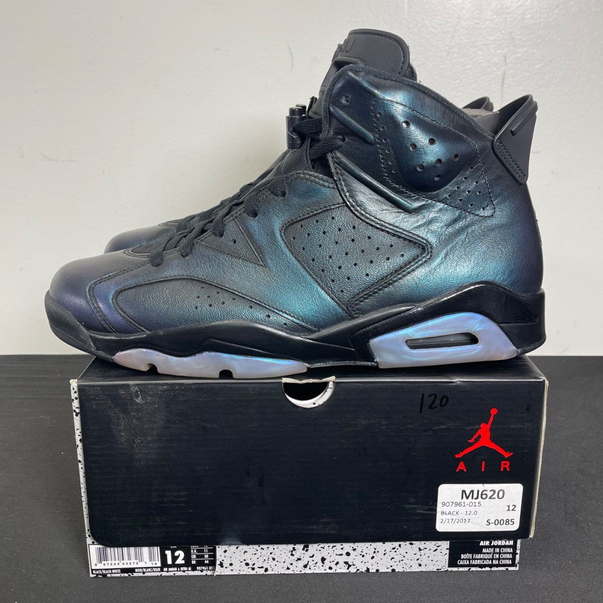 Jordan 6 Retro All-Star Chameleon (2017) 12 (Moderately Worn Pre-Owned)JordanBlack/Black-Metallic Silver-White - Image 3