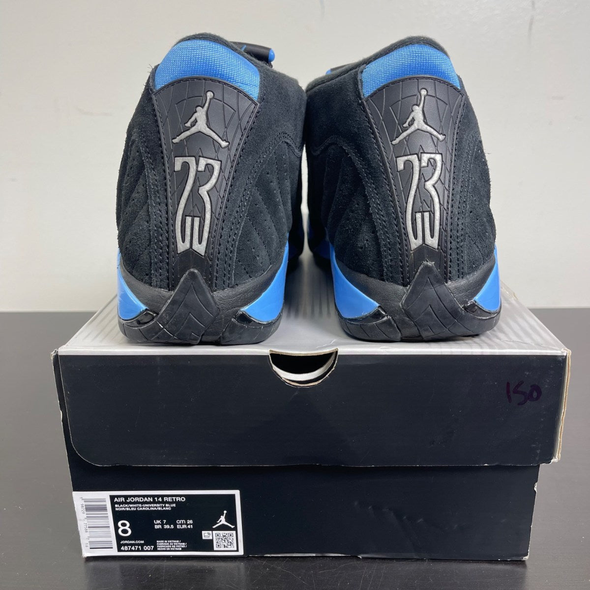 Jordan 14 Retro Black University Blue (2026) 8 (Moderately Worn Pre-Owned)JordanBlack/White/University Blue/Metallic Silver - Image 4