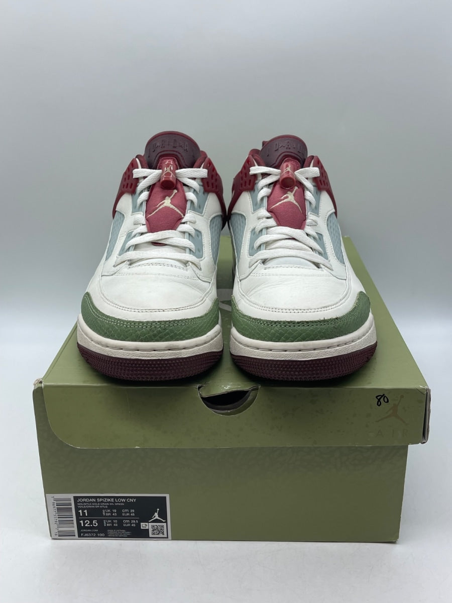 Jordan Spizike Low Chinese New Year (2024) 11 (Moderately Worn Pre-Owned)JordanSail/Oil Green-Dark Team Red-Metallic Gold Grain - Image 2