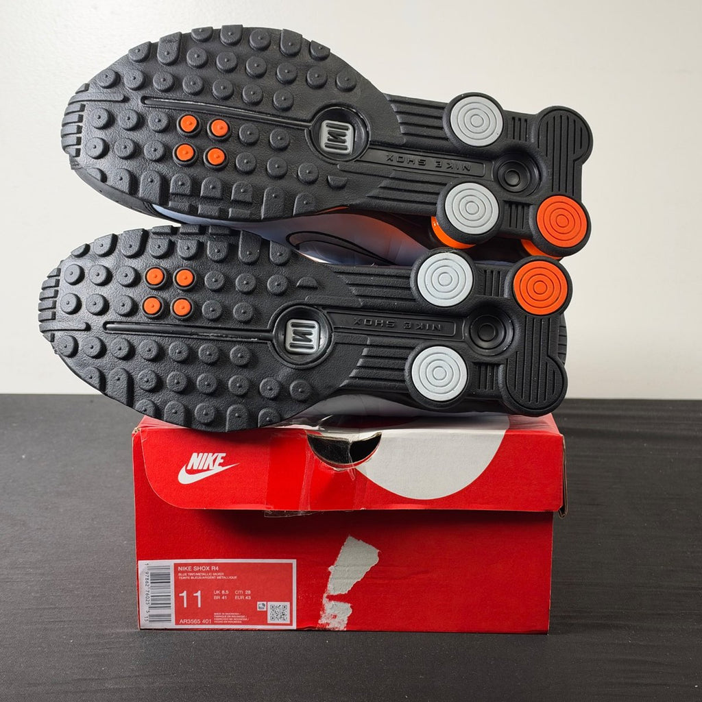 Nike Shox R4 Blue Tint Total Orange Black Metallic Silver (Women's) (Size 11W) - aux