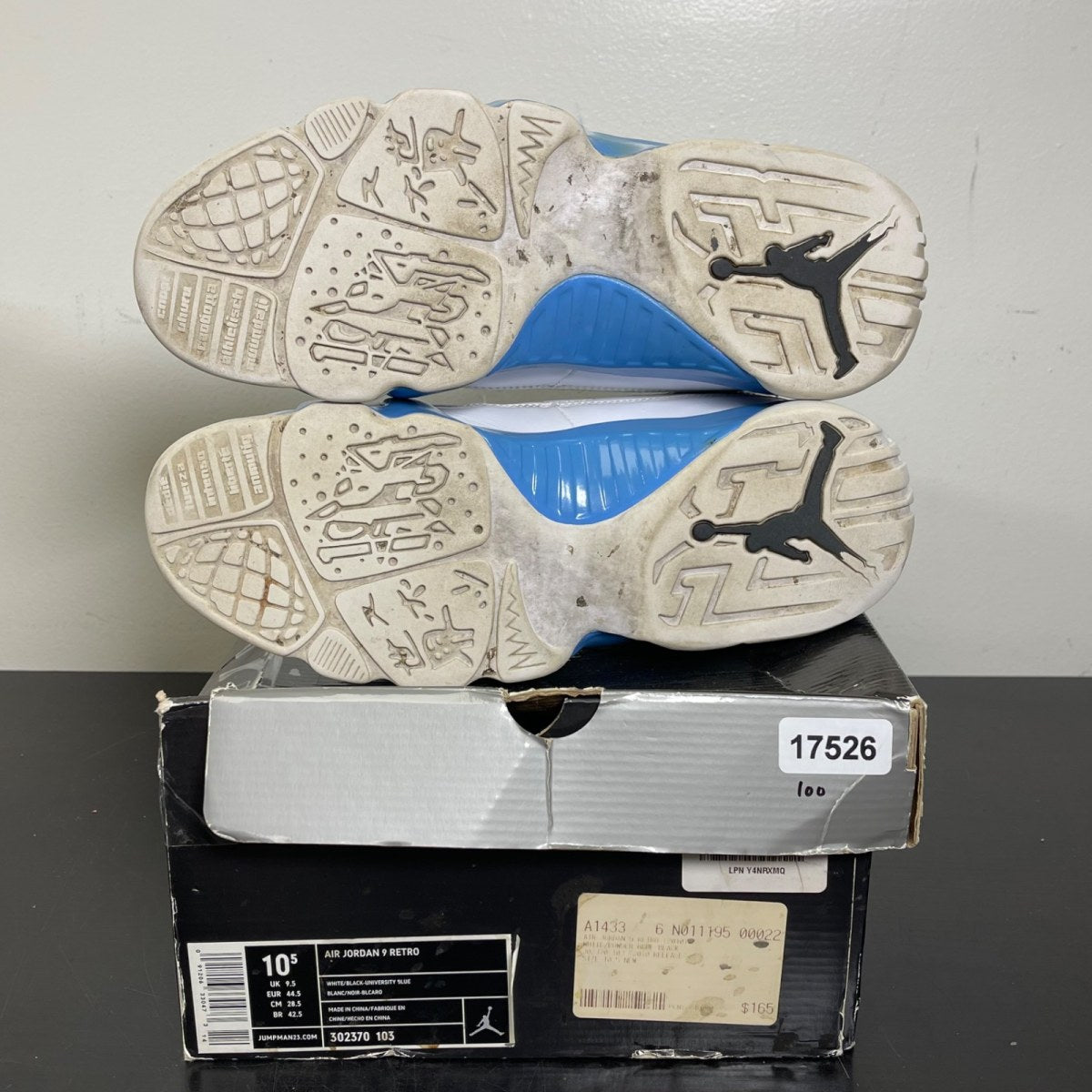 Jordan 9 Retro Powder (2010) 10.5 (Moderately Worn Pre-Owned)JordanWhite/University Blue - Image 5