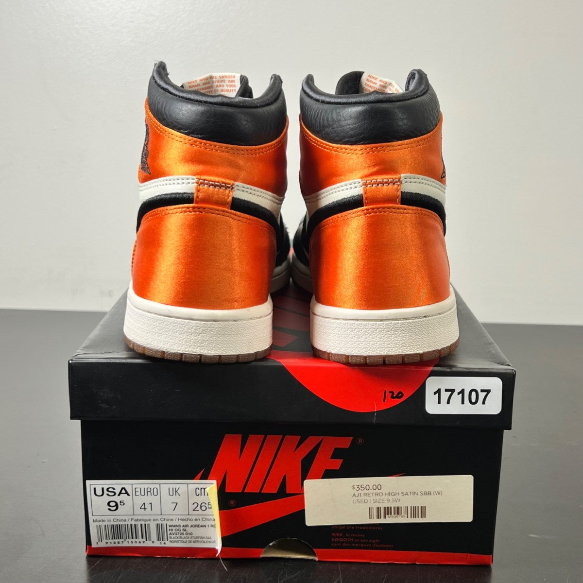 Jordan 1 Retro High OG Satin Shattered Backboard (Women's) 9.5W (Moderately Worn Pre-Owned)JordanBlack/Black-Starfish-Sail - Image 4