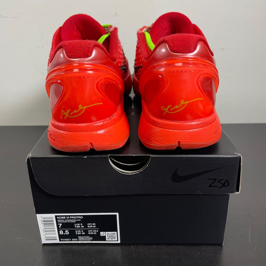 Nike Kobe 6 Protro Reverse Grinch 7 (Moderately Worn Pre-Owned)NikeBright Crimson/Black/Electric Green - Image 2