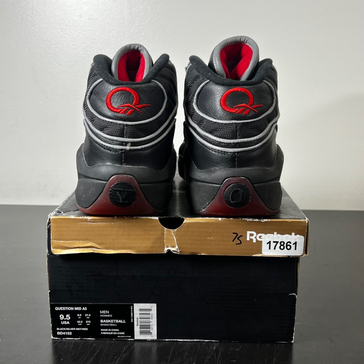Reebok Question Mid Jadakiss A5 9.5 (Moderately Worn Pre-Owned)ReebokBlack/Metallic Silver/Red - Image 4