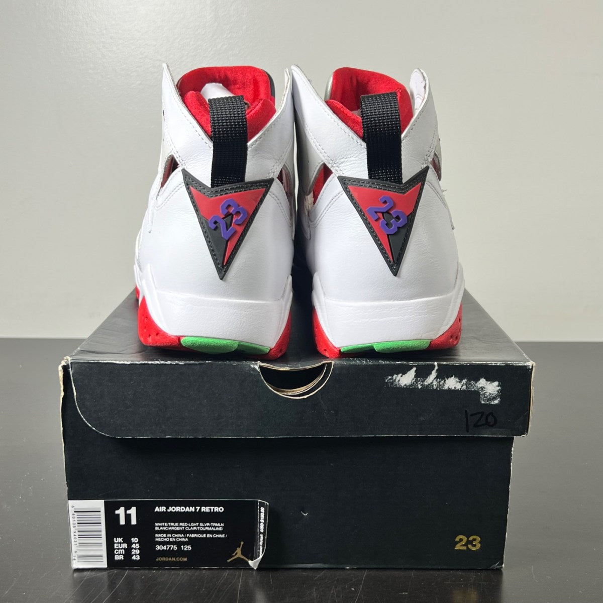 Jordan 7 Retro Hare (2015) 11 (Lightly Worn Pre-Owned)JordanWhite/True Red-Light Silver-Tourmaline - Image 5