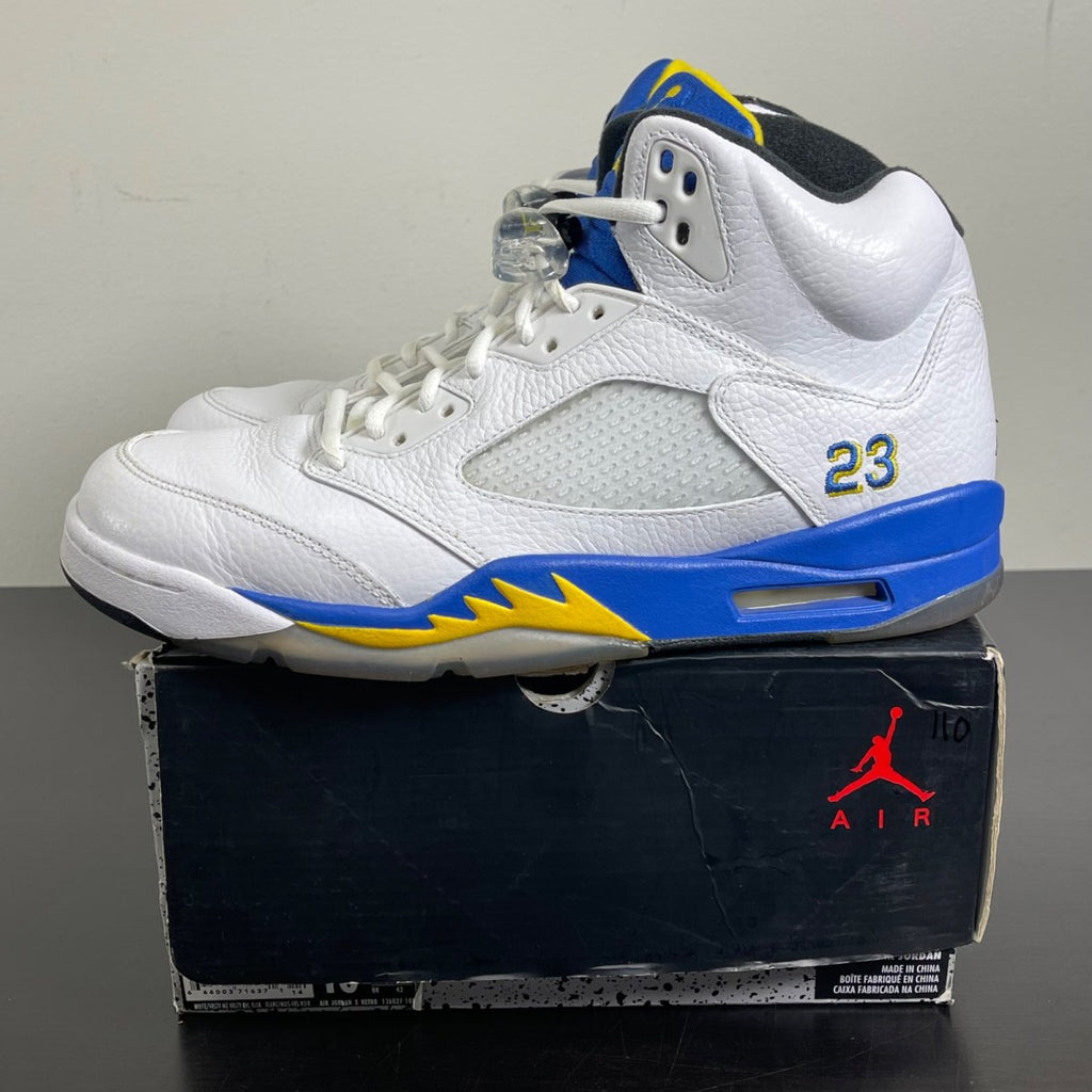 Jordan 5 Retro Laney (2013) 10 (Moderately Worn Pre-Owned)JordanWhite/Varsity Maize-Varsity Royal-Black - Image 3