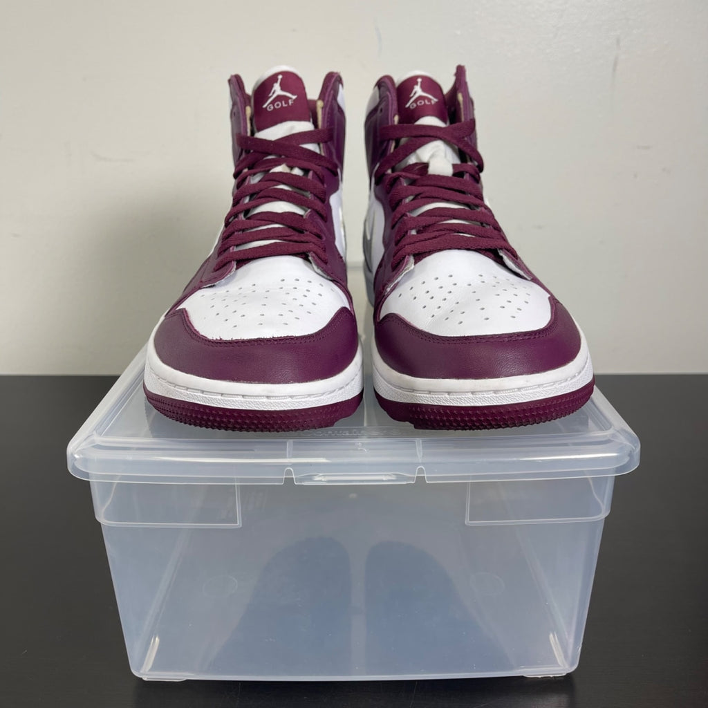 Jordan 1 Retro High Golf Bordeaux 12 (Moderately Worn Pre-Owned)JordanWhite/Bordeaux-Metallic Silver - Image 2