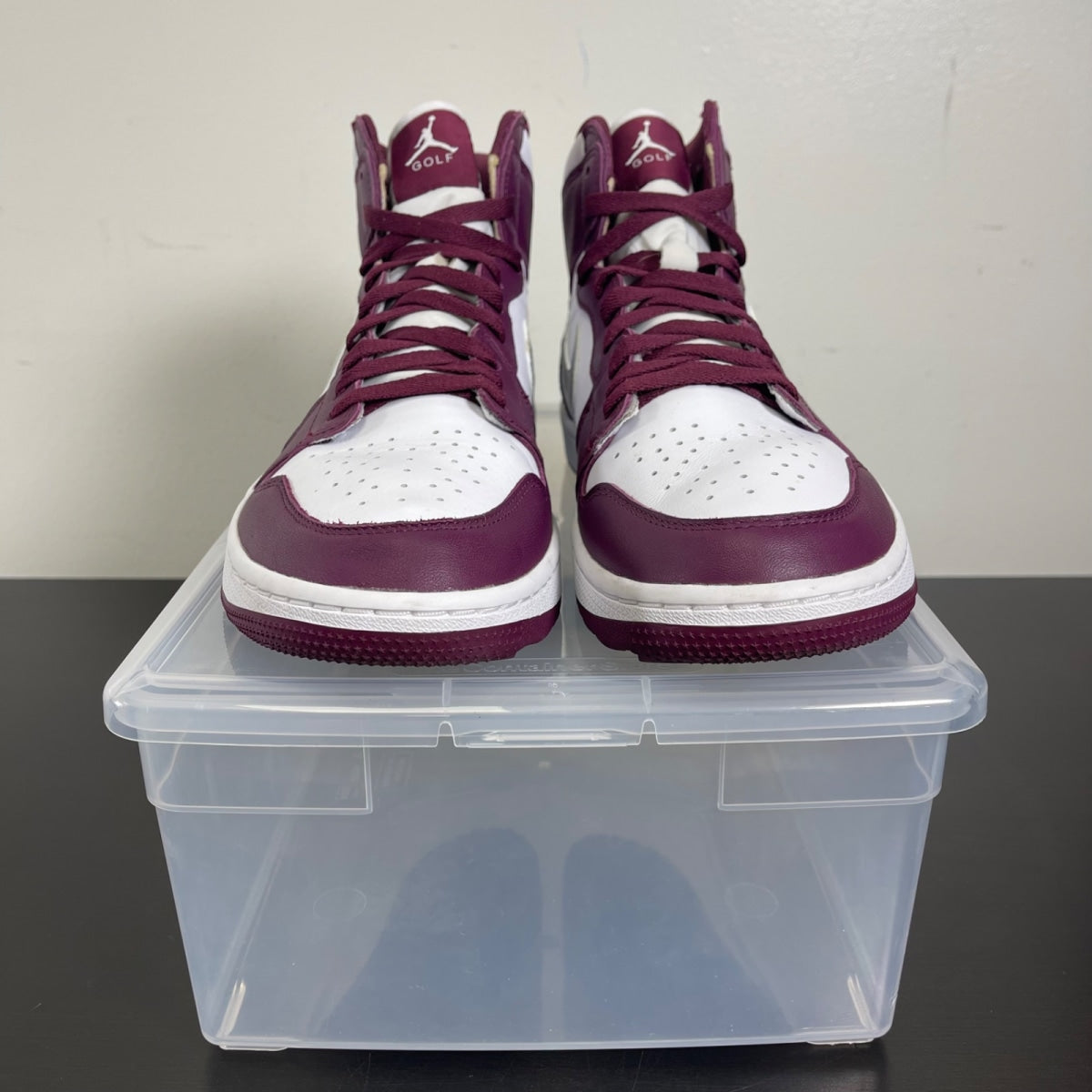 Jordan 1 Retro High Golf Bordeaux 12 (Moderately Worn Pre-Owned)JordanWhite/Bordeaux-Metallic Silver - Image 2