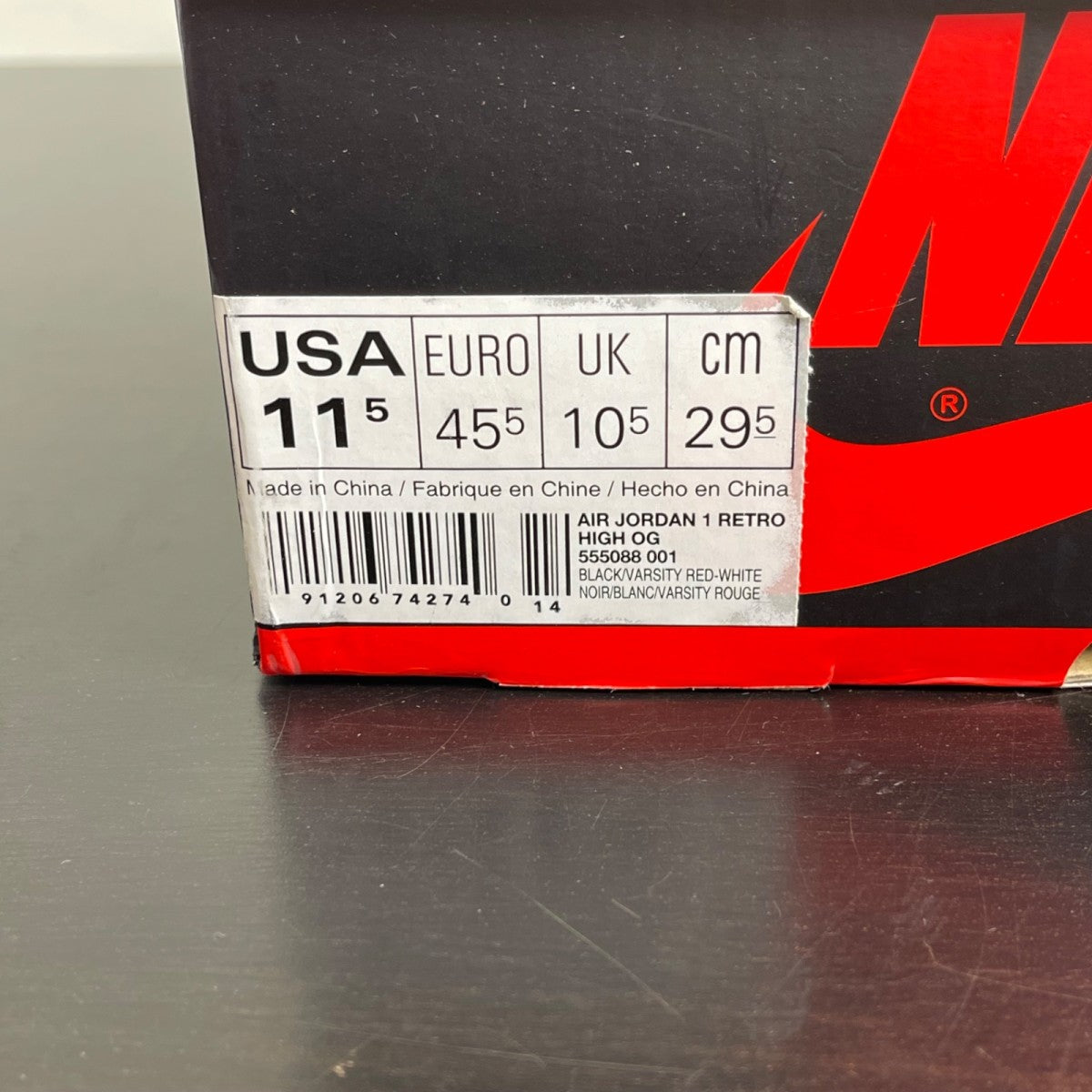 Jordan 1 Retro High Bred Banned (2016) 11.5 (Moderately Worn Pre-Owned)JordanBlack/Varsity Red-White - Image 7