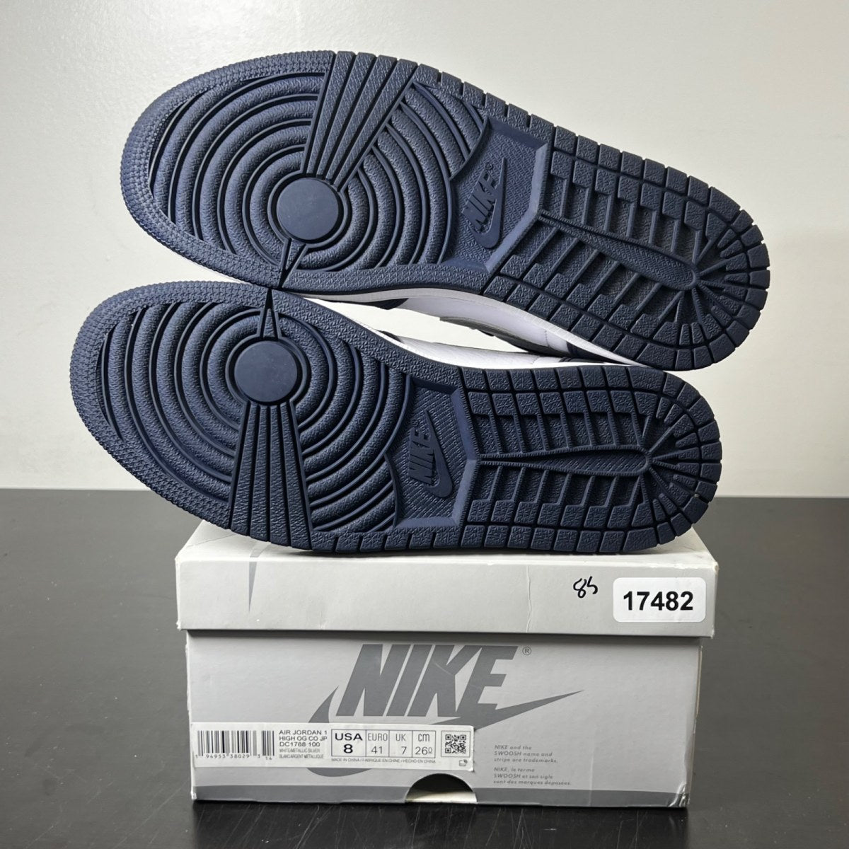 Jordan 1 Retro High CO.JP Midnight Navy (2020) 8 (Lightly Worn Pre-Owned)JordanWhite/Metallic Silver-Midnight Navy - Image 6