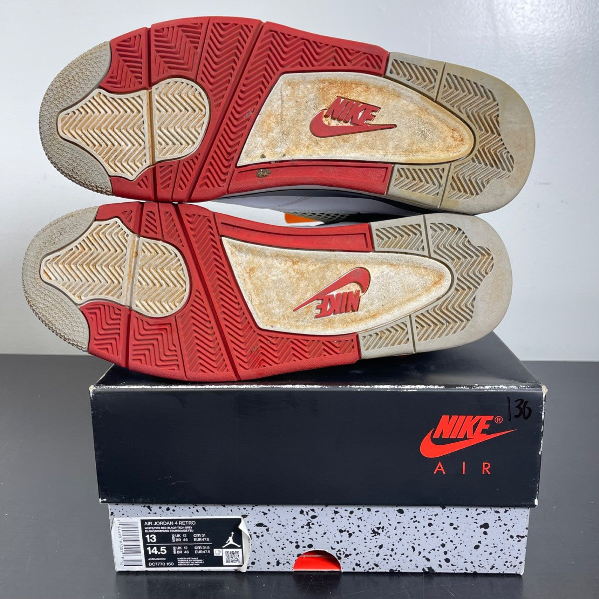 Jordan 4 Retro Fire Red (2020) 13 (Moderately Worn Pre-Owned)JordanWhite/Black-Tech Grey-Fire Red - Image 5