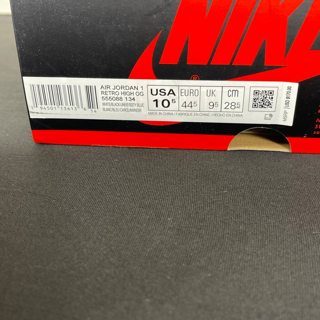 Jordan 1 Retro High OG University Blue 10.5 (Moderately Worn Pre-Owned)JordanWhite/University Blue-Black - Image 7