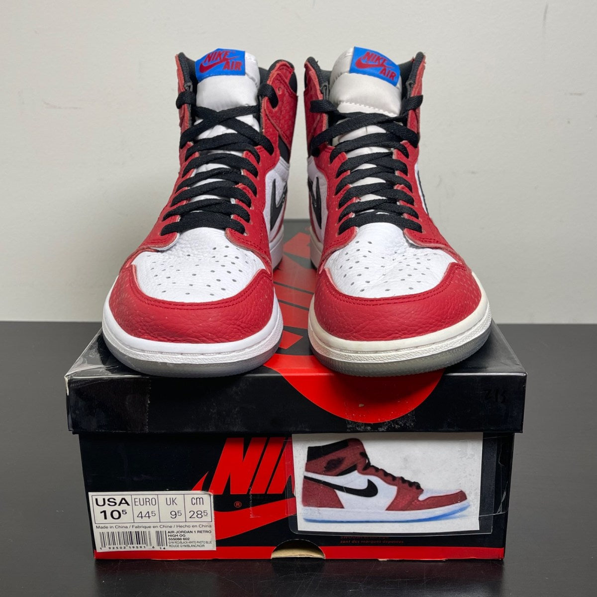 Jordan 1 Retro High Spider-Man Origin Story 10.5 (Moderately Worn Pre-Owned)JordanGym Red/Black-White-Photo Blue - Image 2