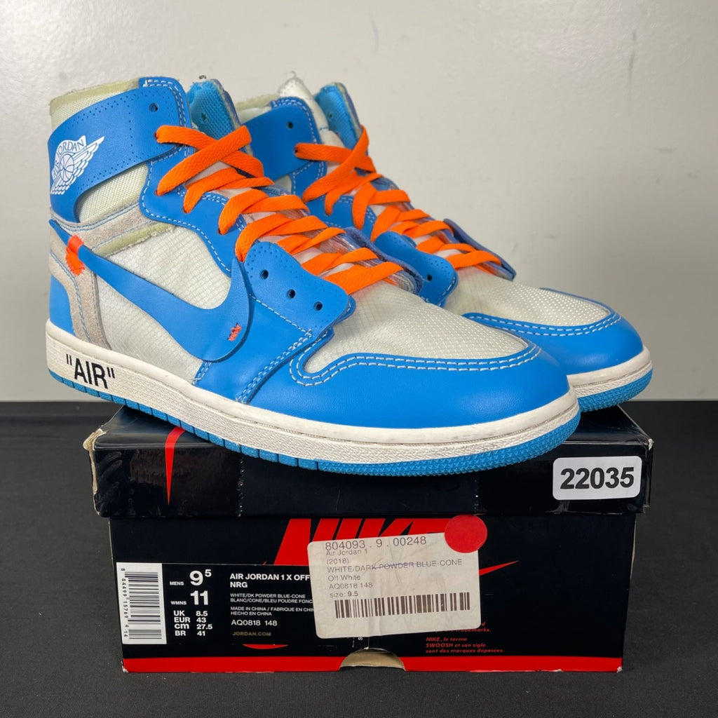 Jordan 1 Retro High Off-White University Blue 9.5 (Moderately Worn Pre-Owned)JordanWhite/Dark Powder Blue-Cone - Image 1